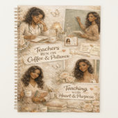 Lehrer laufen mit Kaffee und Geduld Planer (Vorderseite)