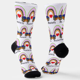 Lehrer Lebensbuch, Herz und Regenbogen Socken