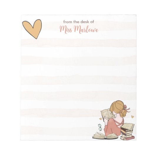 Lehrer Lesen von Buchstapeln Personalisiert gestri Notizblock (Vorderseite)