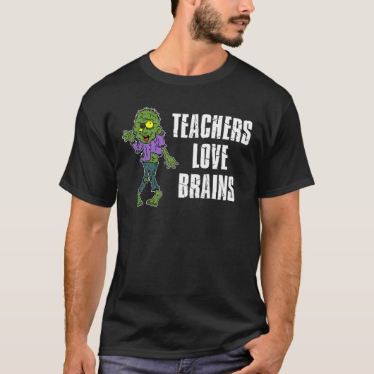 Lehrer Liebe Brains Zombie Cartoon T-Shirt (Vorderseite)