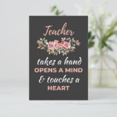 Lehrer macht eine Hand öffnet einen Geist Dankeskarte (Stehend Vorderseite)