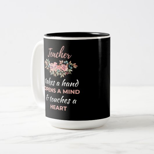 Lehrer macht eine Hand öffnet einen Geist Zweifarbige Tasse (Vorderseite Links)