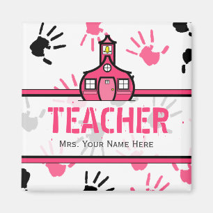 Lehrer-Magnet - rosa u. schwarzes Handprints Magnet