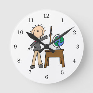 Lehrer mit Globus Runde Wanduhr