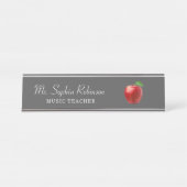 Lehrer Name Red Apple White Script Moderne Schreibtischnamensplakette (Vorderseite )