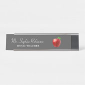Lehrer Name Red Apple White Script Moderne Schreibtischnamensplakette (Vorderseite )