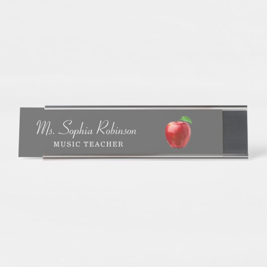 Lehrer Name Red Apple White Script Moderne Schreibtischnamensplakette (Vorderseite )