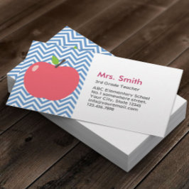Lehrer Niedlich Apple Modern Blue Zickzack Stripes Visitenkarte
