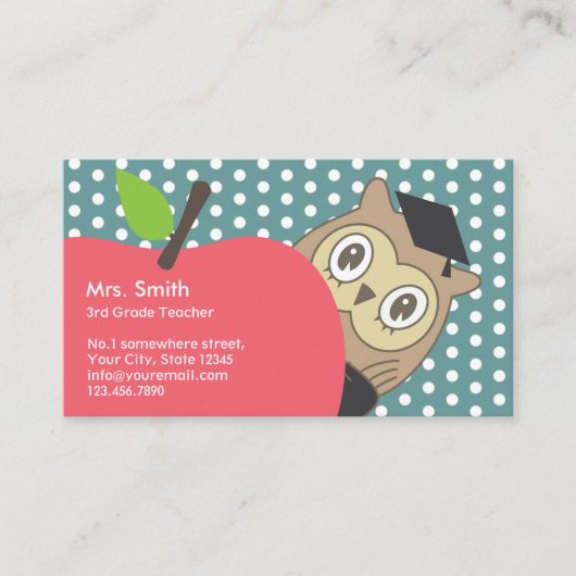 Lehrer Niedlich Apple & Owl Visitenkarte (Vorderseite)