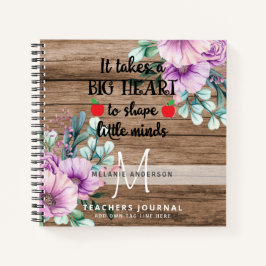 Lehrer nimmt ein großes Herz, um kleine Gedanken z Notizblock