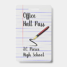 Lehrer Notebook Paper School Hall Pass Abzeichen Ausweis