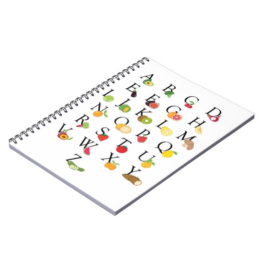 Lehrer Obst und Gemüse ABC Alphabet A-Z Notizblock (Linke Seite)