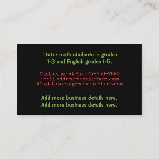 Lehrer oder Privatlehrer, die Apple unterrichten k Visitenkarte (Rückseite)