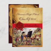 LEHRER OWL ABSCHLUSS PARCHMENT WAX SIEGEL MONOGRAM EINLADUNG (Vorne/Hinten)