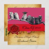 LEHRER OWL ABSCHLUSS PARCHMENT WAX SIEGEL MONOGRAM EINLADUNG (Vorne/Hinten)