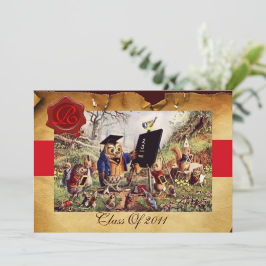 LEHRER OWL ABSCHLUSS PARCHMENT WAX SIEGEL MONOGRAM EINLADUNG (Stehend Vorderseite)