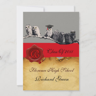 LEHRER OWL ABSCHLUSS PARCHMENT WAX SIEGEL MONOGRAM EINLADUNG