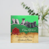 LEHRER OWL ABSCHLUSS PARCHMENT WAX SIEGEL MONOGRAM EINLADUNG (Stehend Vorderseite)