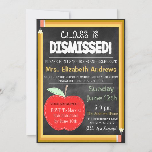 Lehrer-Pensionskatalog-Schule ist für immer weg Einladung (Vorderseite)