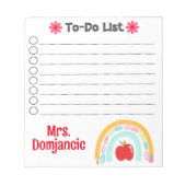 Lehrer Personalisierter Regenbogenstift mit Apfel Notizblock (Vorderseite)
