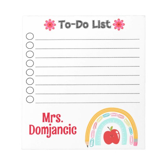 Lehrer Personalisierter Regenbogenstift mit Apfel Notizblock (Vorderseite)