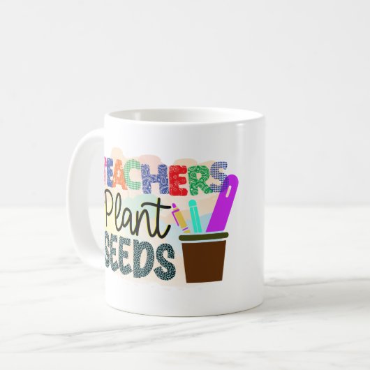Lehrer Pflanze Samen farbenfrohe Kaffee Tasse Gesc (Vorderseite Links)