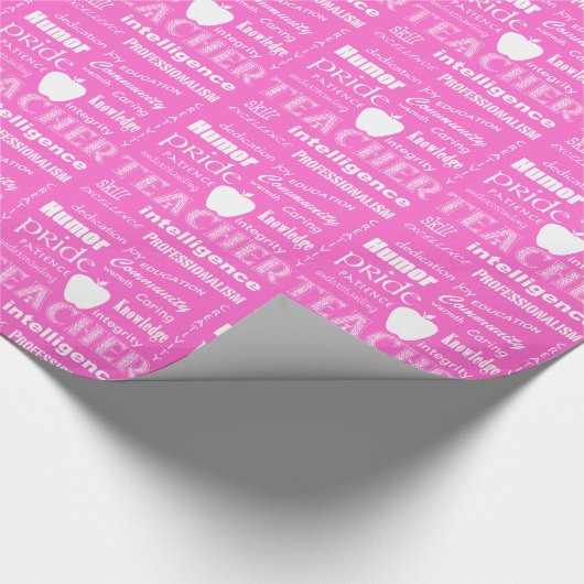 Lehrer Pride Word Cloud+Apple/Candy Floss Pink Geschenkpapier (Ecke)