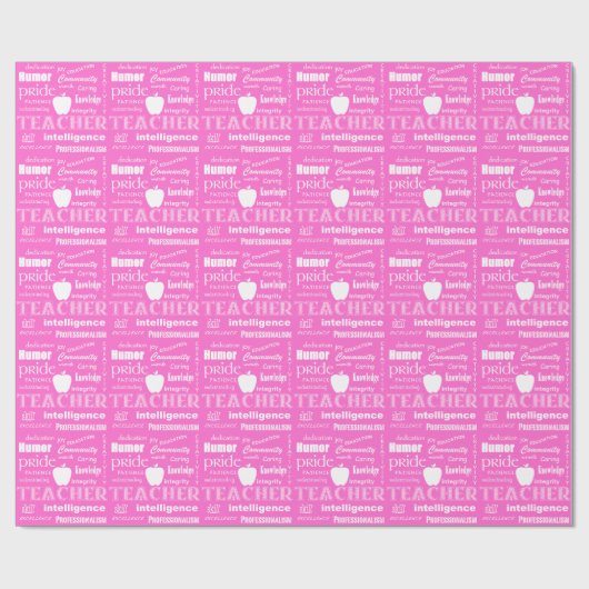 Lehrer Pride Word Cloud+Apple/Candy Floss Pink Geschenkpapier (Flach)