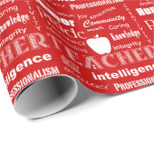 Lehrer Pride Word Cloud+Apple/Mohnrot Geschenkpapier (Rolleneckpunkt)