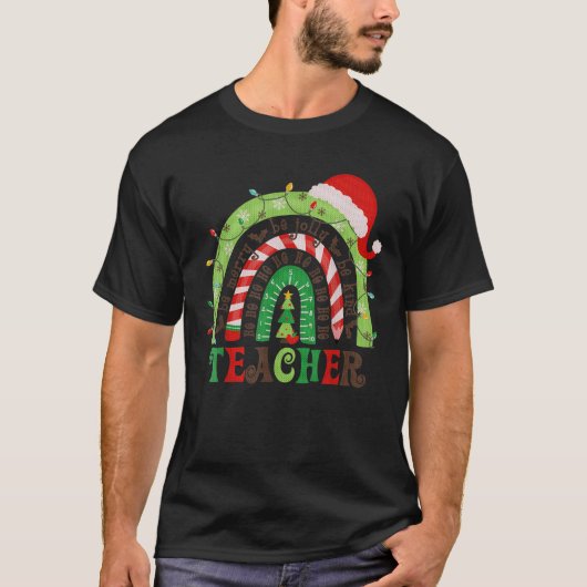 Lehrer Rainbow Merry und Bright Lehrer Weihnachten T-Shirt (Vorderseite)