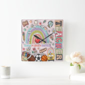 Lehrer: Regenbogen, Liebe, Inspirier, Lernen Quadratische Wanduhr (Zuhause)