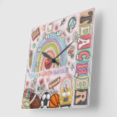 Lehrer: Regenbogen, Liebe, Inspirier, Lernen Quadratische Wanduhr (Winkel)