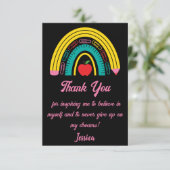 Lehrer Regenbogenschule versorgt rosa Schwarz Dankeskarte (Stehend Vorderseite)