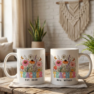 Lehrer   Retro-Blumenlehrer-Abschluss benutzerdefi Kaffeetasse