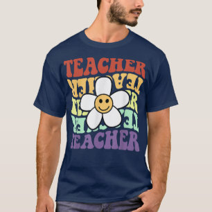 Lehrer Retro Sonnenblume Lächeln Gesicht zurück zu T-Shirt