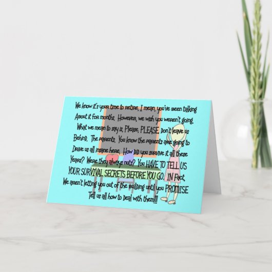 Lehrer-Ruhestands-"geisteskranke Eltern-" Karte (Vorderseite)