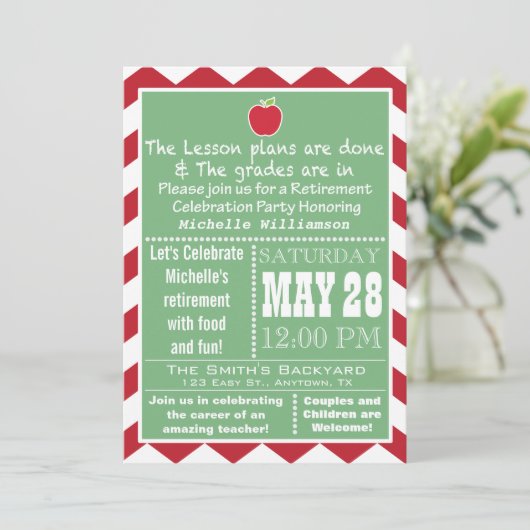 Lehrer-Ruhestands-Party Einladung (Stehend Vorderseite)