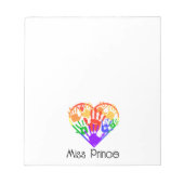 Lehrer schätzen personalisierte Regenbogenhand Notizblock (Vorderseite)