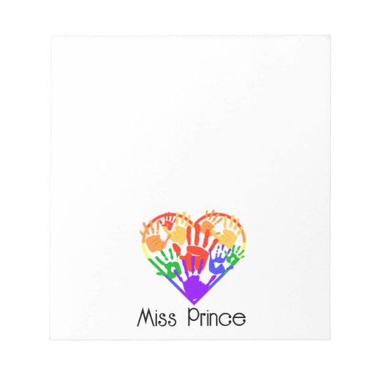 Lehrer schätzen personalisierte Regenbogenhand Notizblock (Vorderseite)