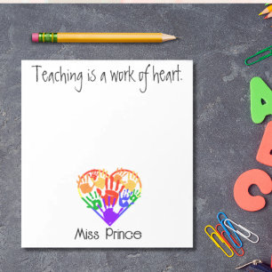 Lehrer schätzen personalisierte Regenbogenhand Notizblock