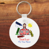 Lehrer Schlüsselanhänger - Schulhaus & Crayons (Vorderseite)