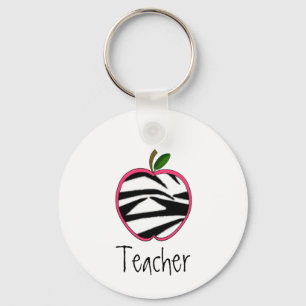 Lehrer Schlüsselanhänger - Zebra Print Apple w Pin