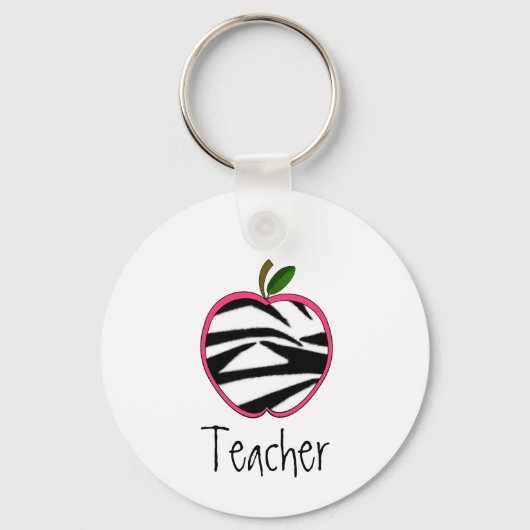 Lehrer Schlüsselanhänger - Zebra Print Apple w Pin (Vorderseite)