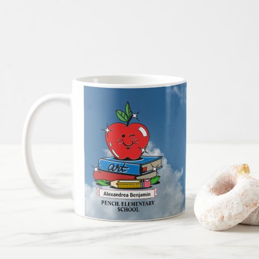 Lehrer Schüler Schulbücher Apple Custom Kaffeetasse (Mit Donut)