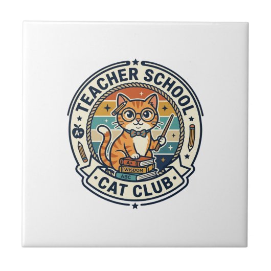 Lehrer Schulkatze Süße Katze Design - Lehrer Sch Fliese (Vorderseite)