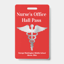 Lehrer-Schulkrankenschwester-Hall-Pass-Abzeichen