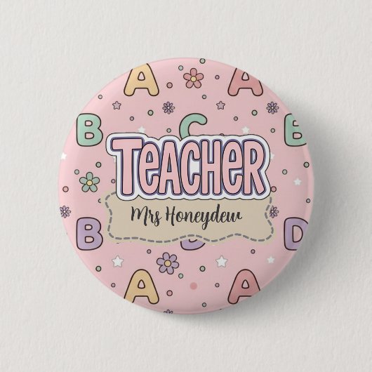 Lehrer-Schulpattern mit rosa Buchstaben  Button (Vorderseite)