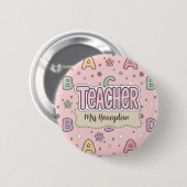 Lehrer-Schulpattern mit rosa Buchstaben  Button (Vorne & Hinten)
