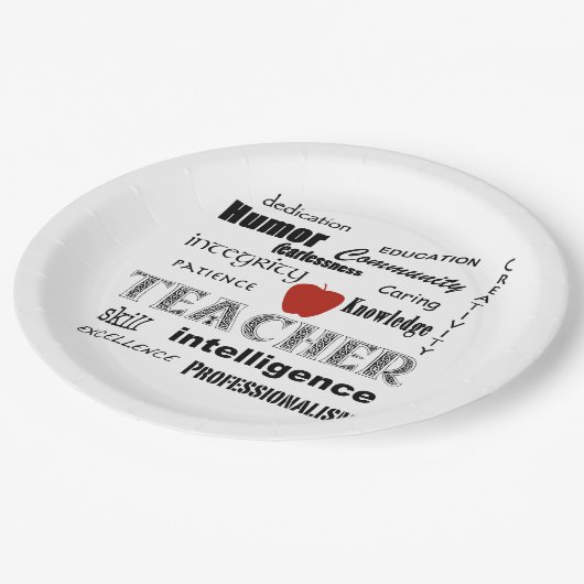 Lehrer-Stolz+Rotes Apple Pappteller (Schrägansicht)