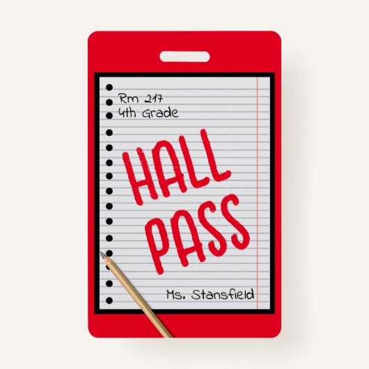 Lehrer Student Papier Klasse Bad Hall Pass Ausweis (Vorderseite)